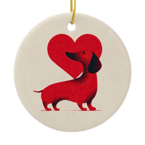 Dachshund Love – Cute Dog Heart Design Ceramic Ornament