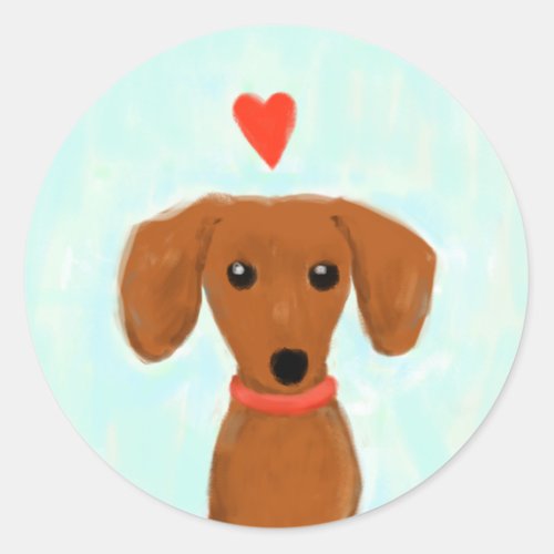 Dachshund Love  Cute Wiener Dog with Heart Classic Round Sticker
