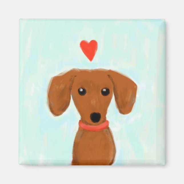 Dachshund Love | Cute Wiener Dog with Heart Magnet (Front)