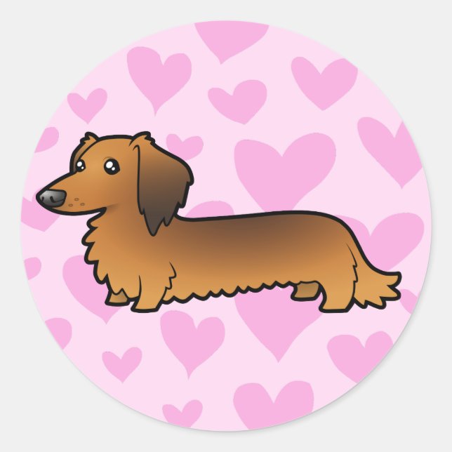 Dachshund Love (longhair) Classic Round Sticker (Front)