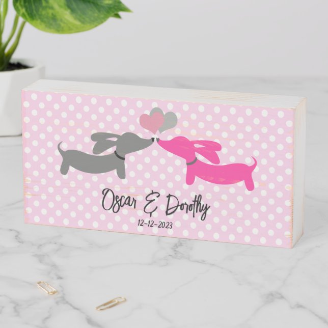 Dachshund Love Wedding Kiss Personalized  Wooden Box Sign (In Situ Horizontal)