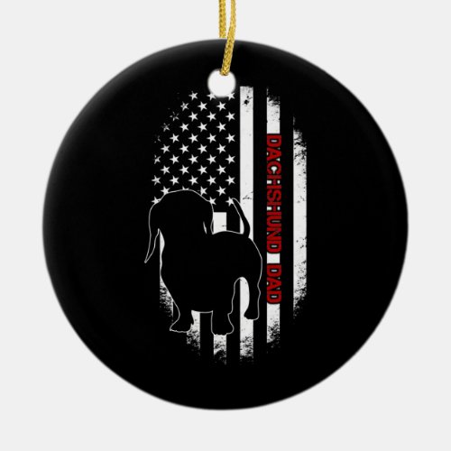 Dachshund Lover Gifts Dachshund Dad American Flag Ceramic Ornament