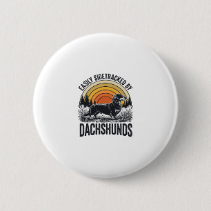 Dachshund Lover Shirt Easily Sidetracked Retro Art Button