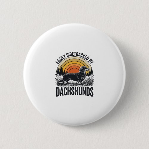 Dachshund Lover Shirt Easily Sidetracked Retro Art Button