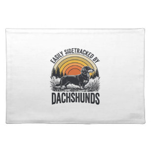 Dachshund Lover Shirt Easily Sidetracked Retro Art Cloth Placemat