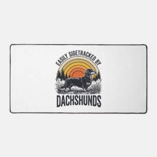 Dachshund Lover Shirt Easily Sidetracked Retro Art Desk Mat