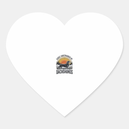 Dachshund Lover Shirt Easily Sidetracked Retro Art Heart Sticker