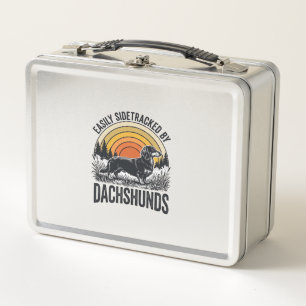 Dachshund Lover Shirt Easily Sidetracked Retro Art Metal Lunch Box