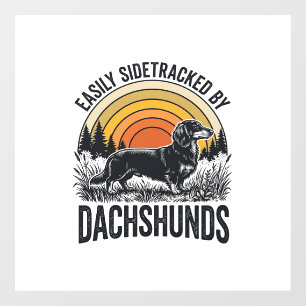 Dachshund Lover Shirt Easily Sidetracked Retro Art Window Cling