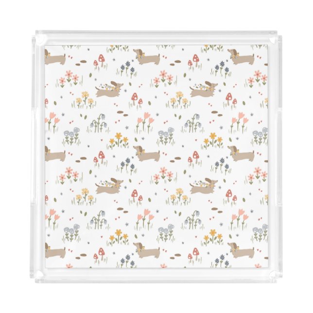 Dachshund Lover Weiner Dog Sausage Dog Wildflower Acrylic Tray (Front)