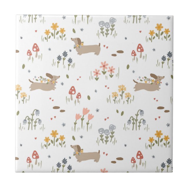 Dachshund Lover Weiner Dog Sausage Dog Wildflower Ceramic Tile (Front)