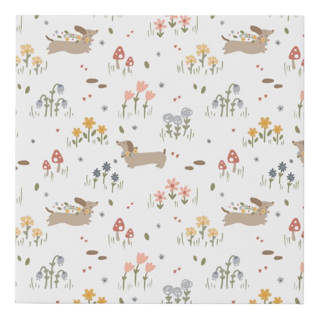 Dachshund Lover Weiner Dog Sausage Dog Wildflower Faux Canvas Print (Front)