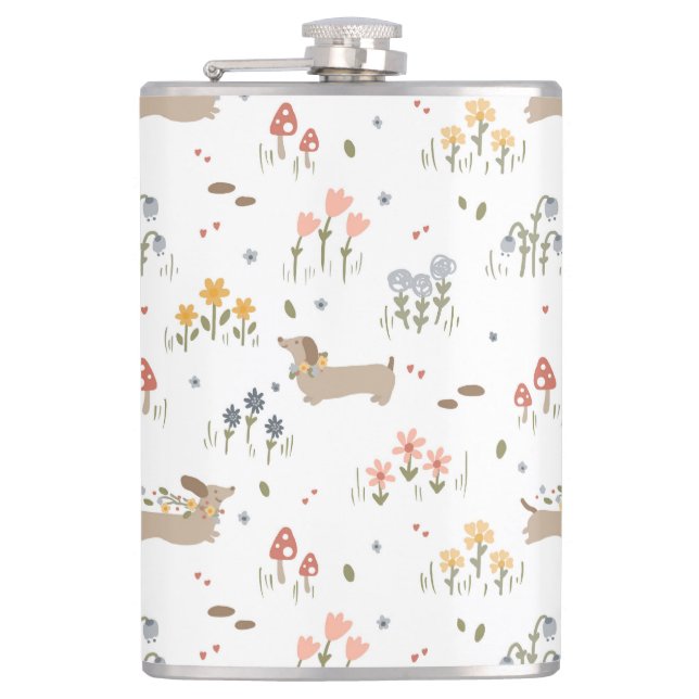 Dachshund Lover Weiner Dog Sausage Dog Wildflower Flask (Front)