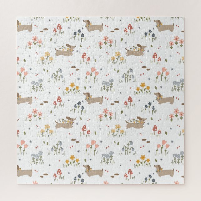 Dachshund Lover Weiner Dog Sausage Dog Wildflower Jigsaw Puzzle (Vertical)