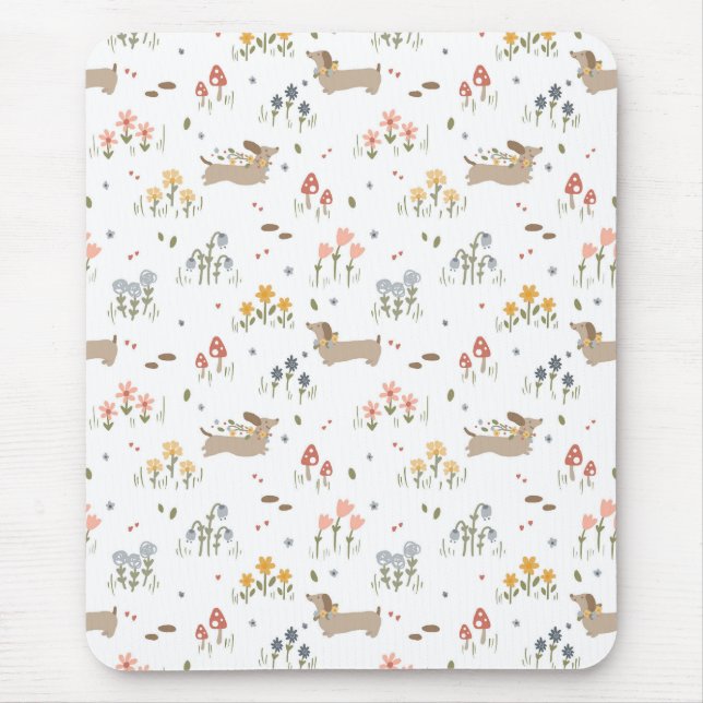 Dachshund Lover Weiner Dog Sausage Dog Wildflower Mouse Pad (Front)