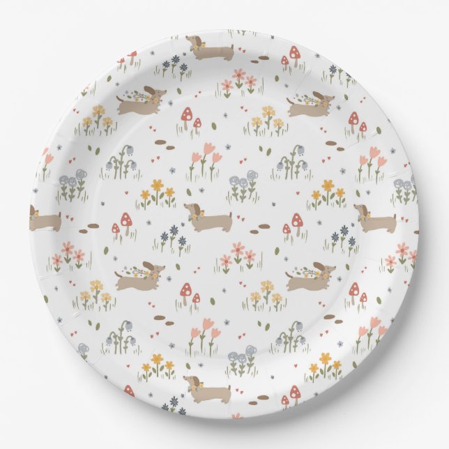 Dachshund Lover Weiner Dog Sausage Dog Wildflower Paper Plates (Front)