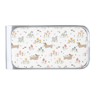 Dachshund Lover Weiner Dog Sausage Dog Wildflower  Silver Finish Money Clip