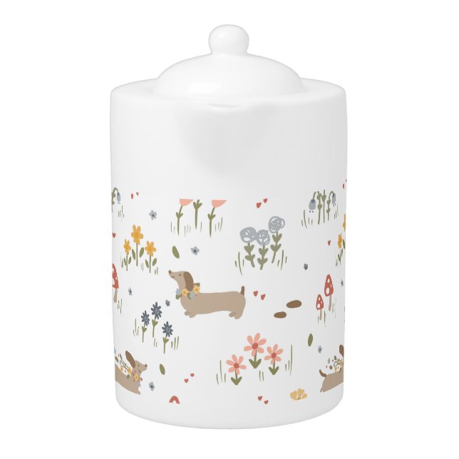 Dachshund Lover Weiner Dog Sausage Dog Wildflower Teapot (Front)