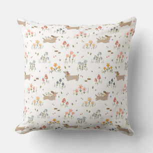 Dachshund Lover Weiner Dog Sausage Dog Wildflower Throw Pillow