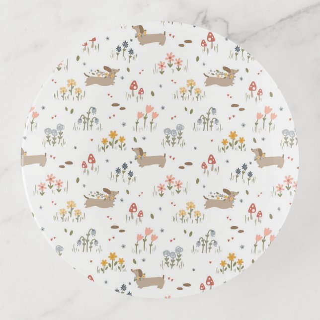 Dachshund Lover Weiner Dog Sausage Dog Wildflower Trinket Tray (Front)