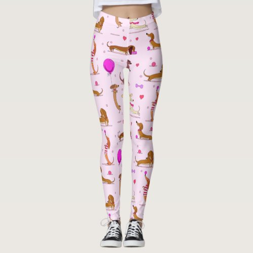 Dachshund Lovers Doxies  Hearts on Pink Leggings