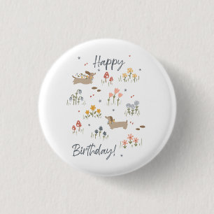 Dachshund Lovers Happy Birthday Floral Party Button