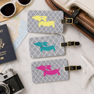 Dachshund Luggage Bag Tag Blue & Gray