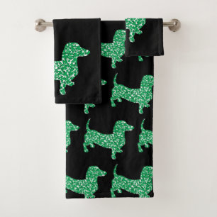 Dachshund made up of Shamrocks Bath Towel Set