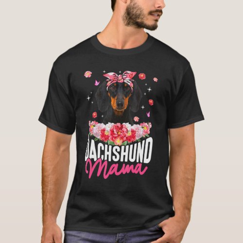 Dachshund Mama Flower Bandana Dog   Mothers Day T_Shirt