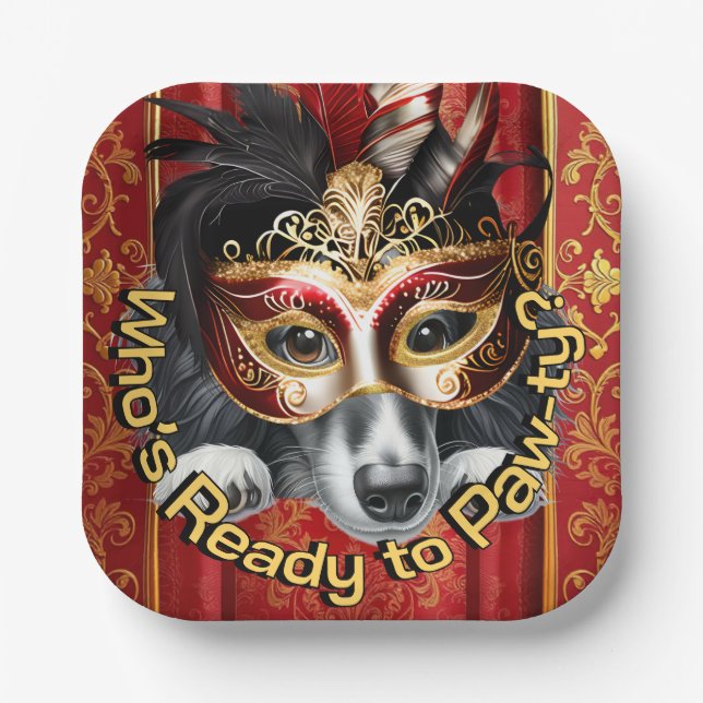 Dachshund Mask Paw-ty Plate | Red Gold (Front)