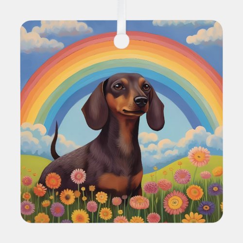 Dachshund Memorial Custom Dog Name Rainbow Bridge Metal Ornament