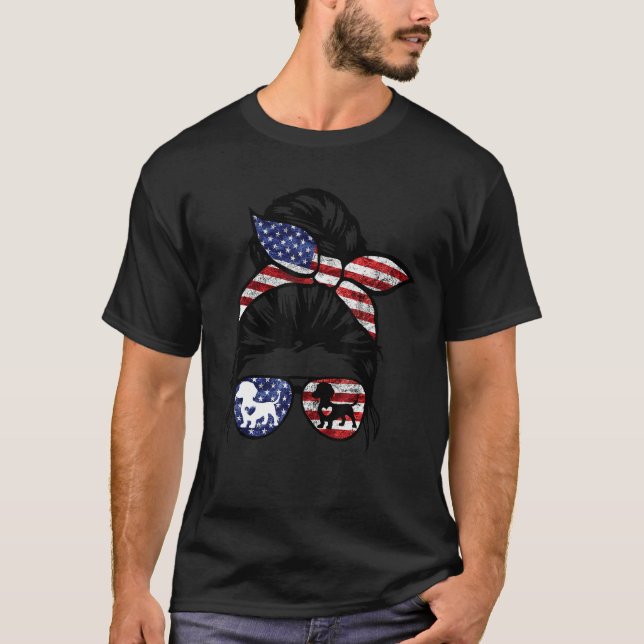 Dachshund Merica 4th Of July Messy Bun T-Shirt (Front)