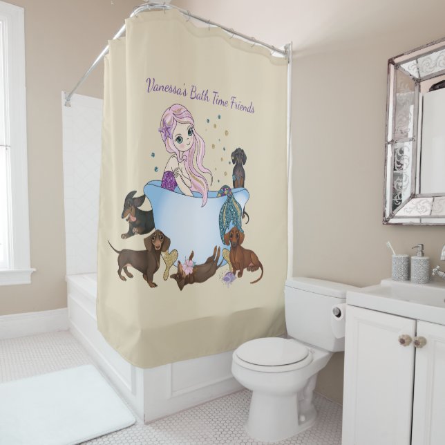 Dachshund Mermaid Shower Curtain (In Situ)