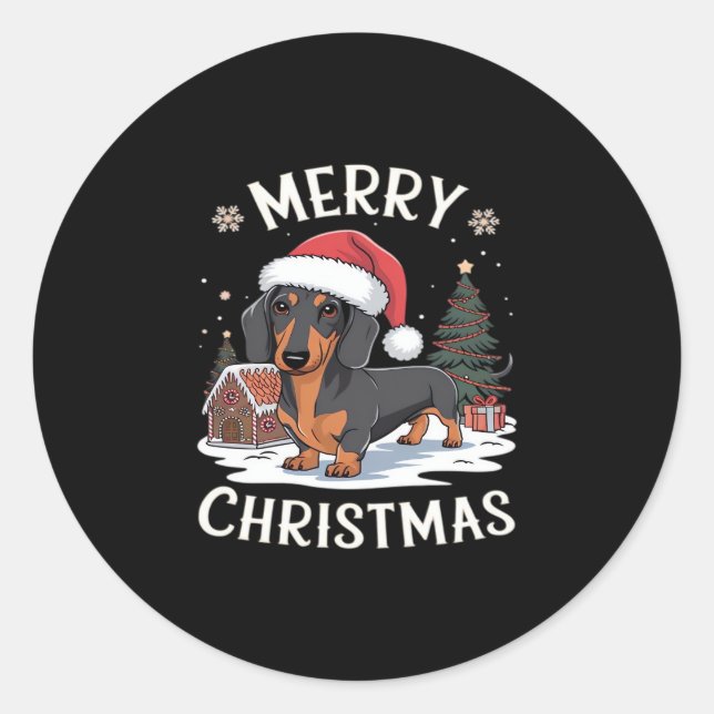 Dachshund Merry Christmas Classic T-Shirt Classic Round Sticker (Front)