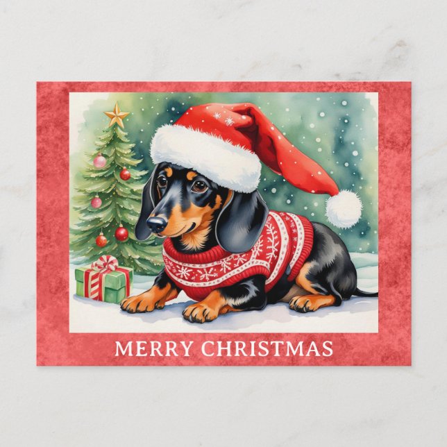 Dachshund Merry Christmas Cute Puppy Dog Postcard (Front)