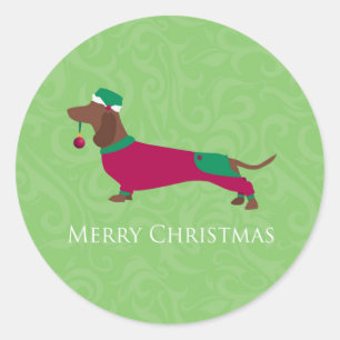 Dachshund - Merry Christmas Design Classic Round Sticker