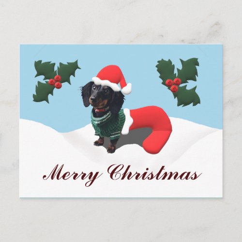 Dachshund Merry Christmas Postcard