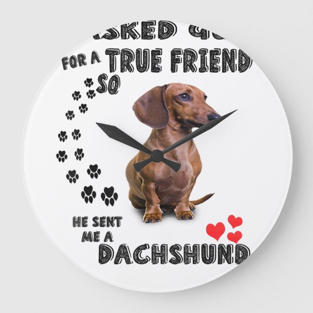 Dachshund Miniature Gift, Sausage Dog, Weenie Wog, Large Clock (Front)