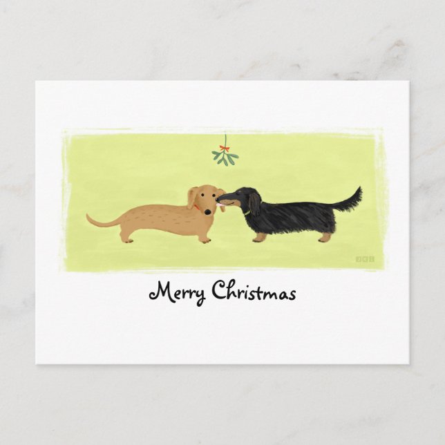 Dachshund Mistletoe Kiss Dogs Christmas Holiday Postcard (Front)