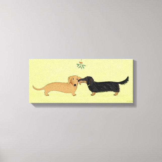 Dachshund Mistletoe Kiss - Wiener Dog Christmas Canvas Print (Front)