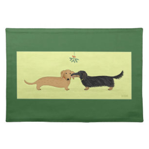 Dachshund Mistletoe Kiss - Wiener Dog Christmas Cloth Placemat