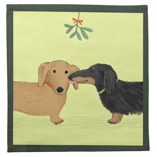 Dachshund Mistletoe Kiss - Wiener Dog Christmas Napkin (Front)