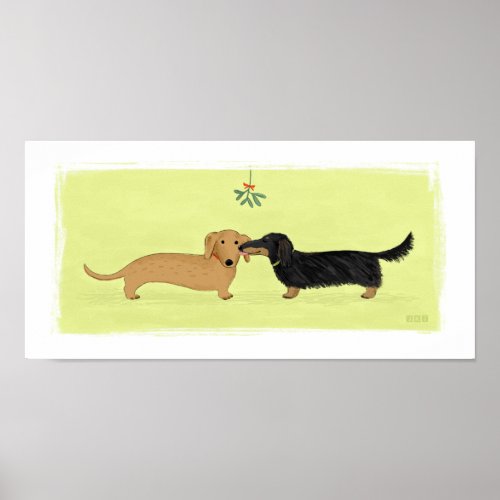 Dachshund Mistletoe Kiss _ Wiener Dog Christmas Poster