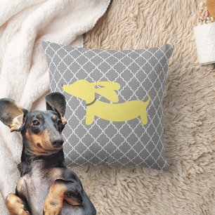Dachshund Modern Yellow Gray Pillow Cushion