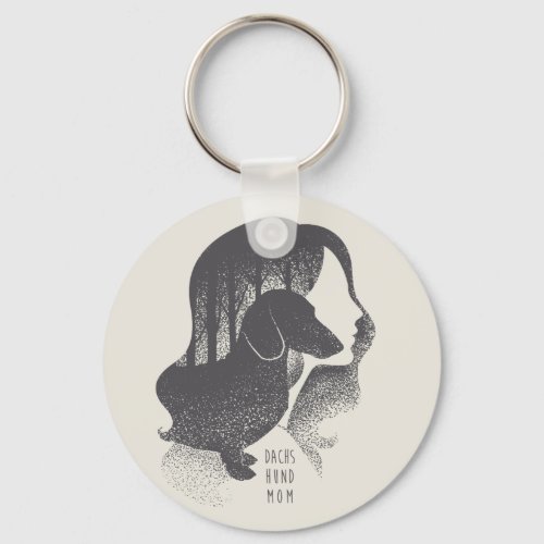 Dachshund Mom Dotwork Pointillism Illustration Keychain