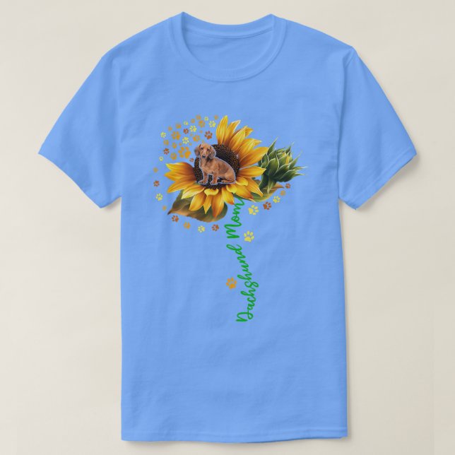 Dachshund Mom Funny Dachshund On Sunflower Dog Paw T-Shirt (Design Front)