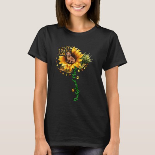 Dachshund Mom Funny Dachshund On Sunflower Dog Paw T_Shirt