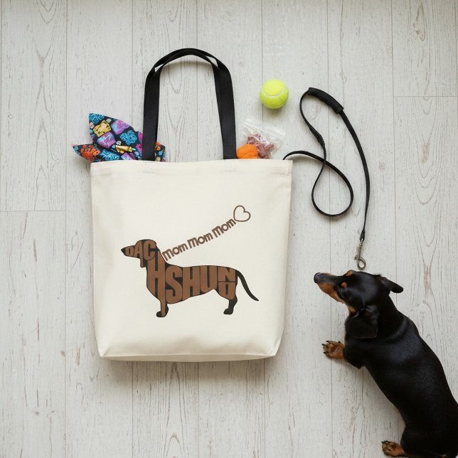 Dachshund Mom Gift Word Art Black Tan Doxie Tote Bag (Original Dachshund Word Art tote for your favorite Doxie mom.)