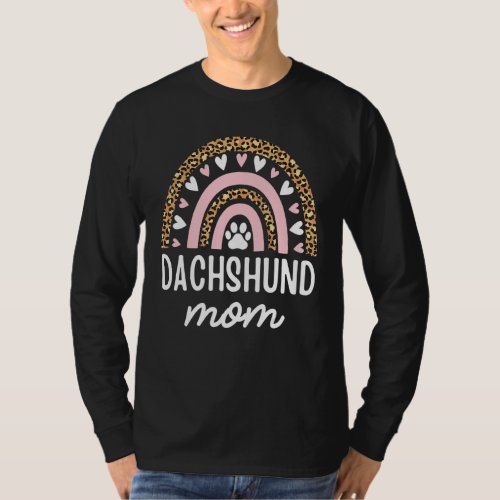 Dachshund Mom Rainbow Leopard Mothers Day Wiener D T_Shirt