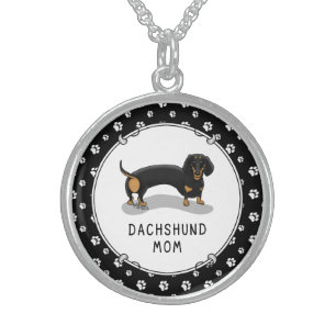 Dachshund Mom (S black & tan) - Cute dog Sterling Silver Necklace
